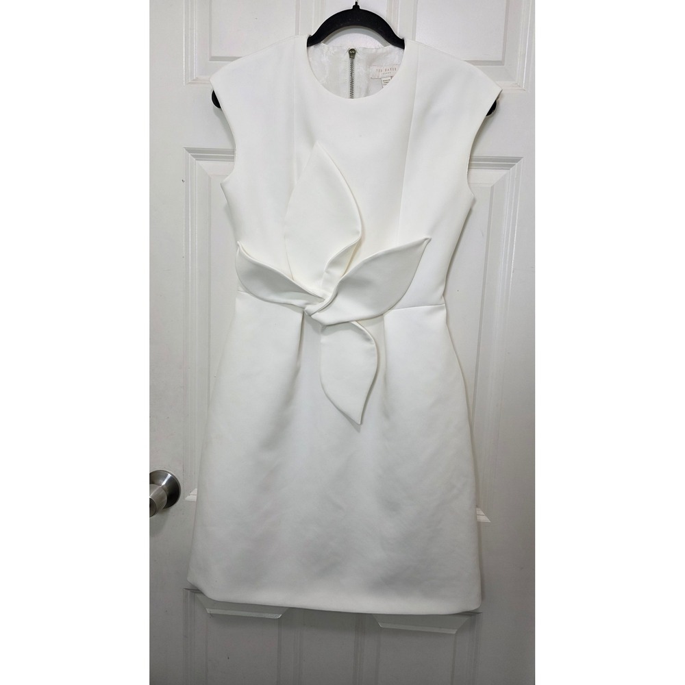 Ted Baker London Bridal Mini Dress Womens 2 Ivory Bow Neoprene Sheath Formal